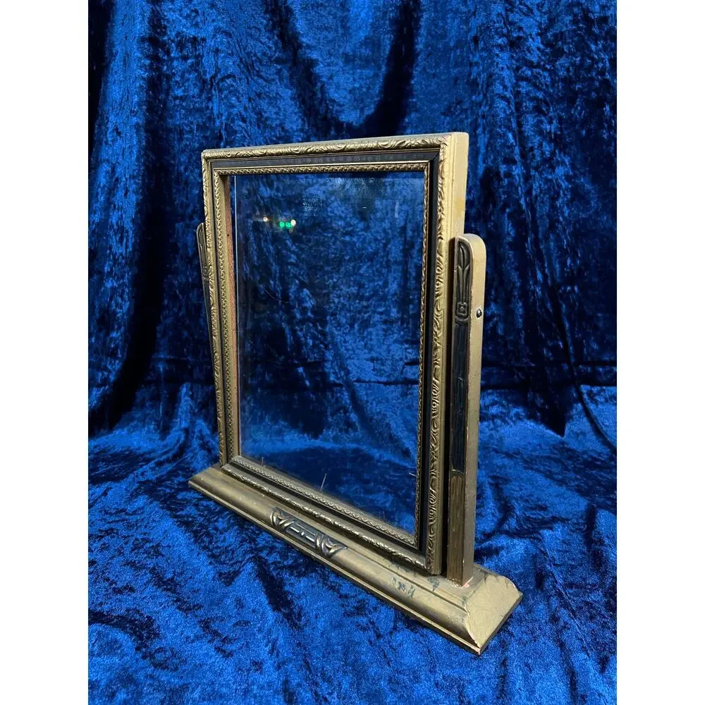Antique Art Deco Tabletop Picture Frame – Gold & Charcoal Ornate Tilt Design